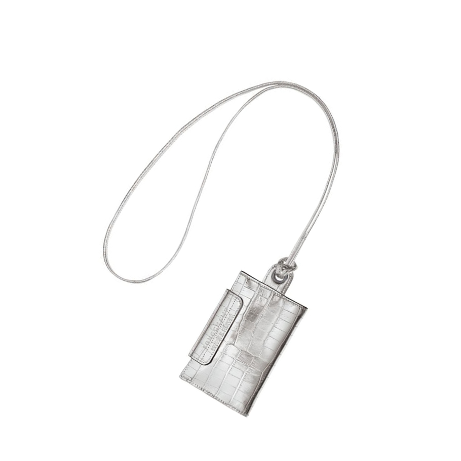 Longchamp Le Pliage Cuir Croco Kartenhalter Damen Silber | DE-IMF1823