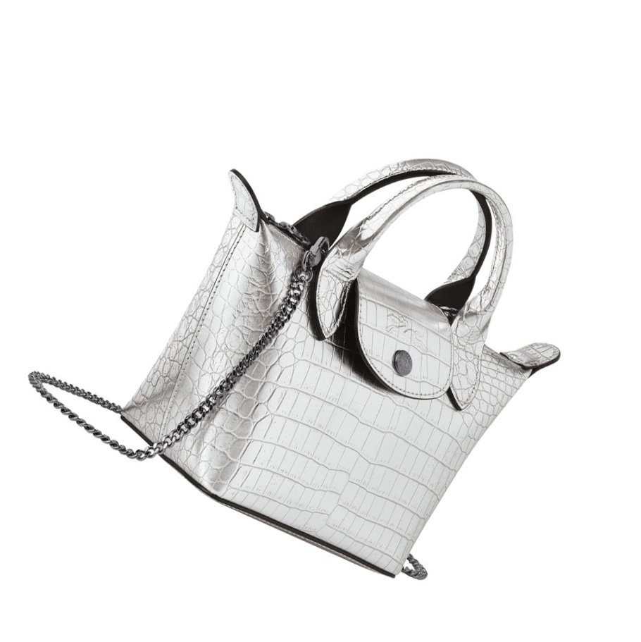 Longchamp Le Pliage Cuir Croco XS Handtasche Damen Silber | DE-SLC2038