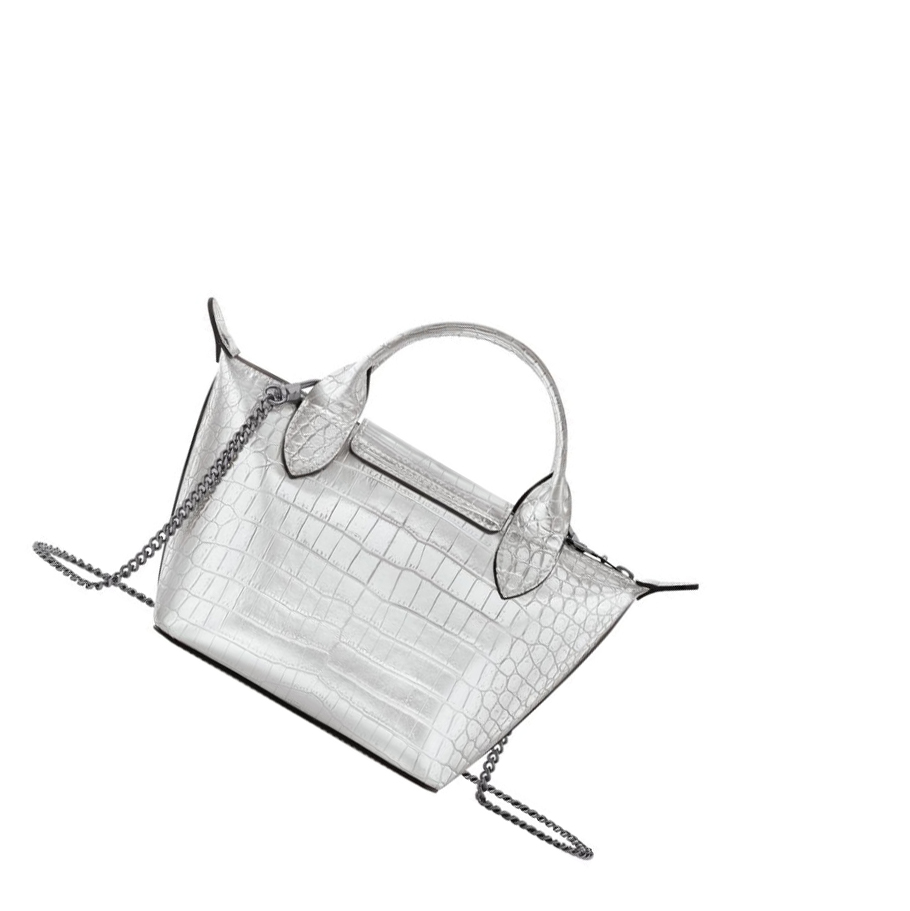 Longchamp Le Pliage Cuir Croco XS Handtasche Damen Silber | DE-SLC2038