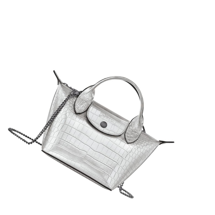 Longchamp Le Pliage Cuir Croco XS Handtasche Damen Silber | DE-SLC2038