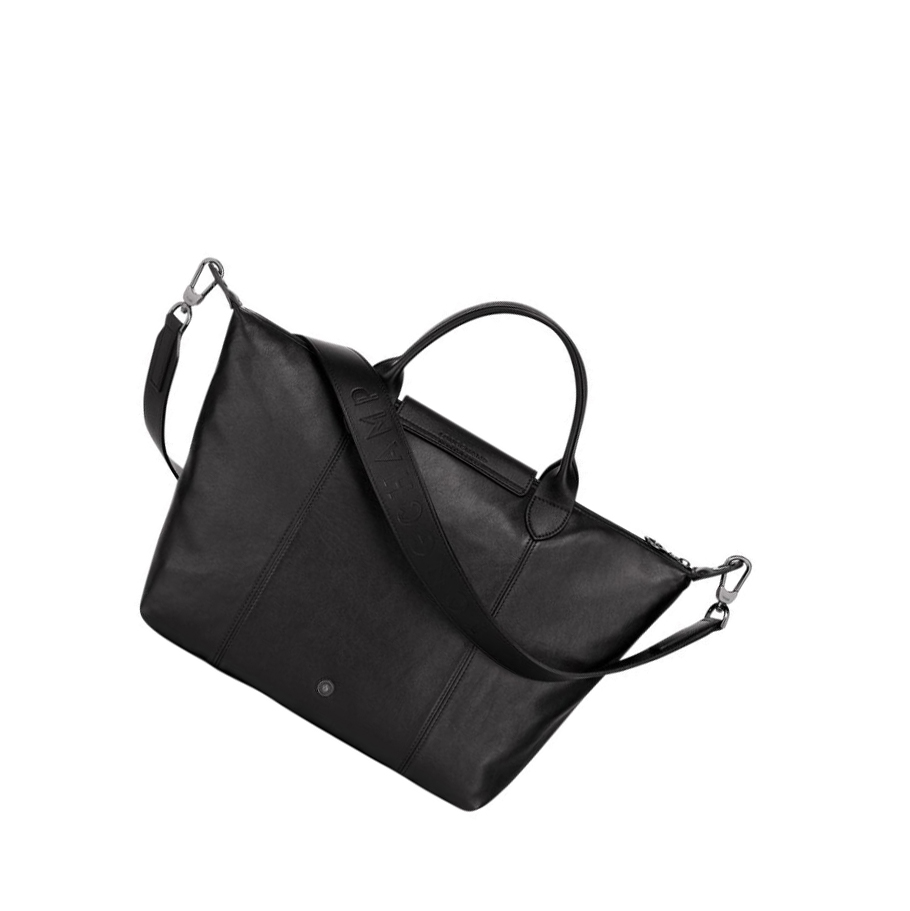 Longchamp Le Pliage Cuir M Handtasche Damen Schwarz | DE-DCN5482