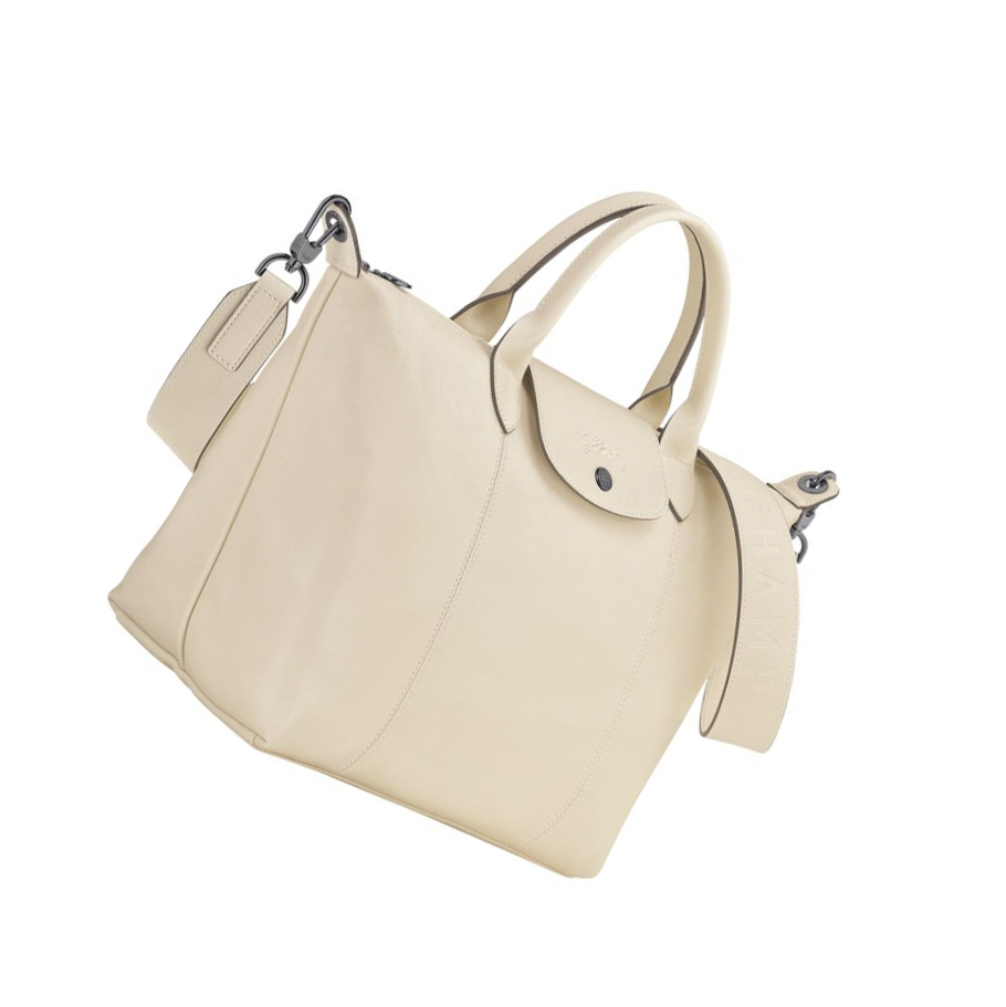 Longchamp Le Pliage Cuir M Handtasche Damen Beige | DE-IEA7084