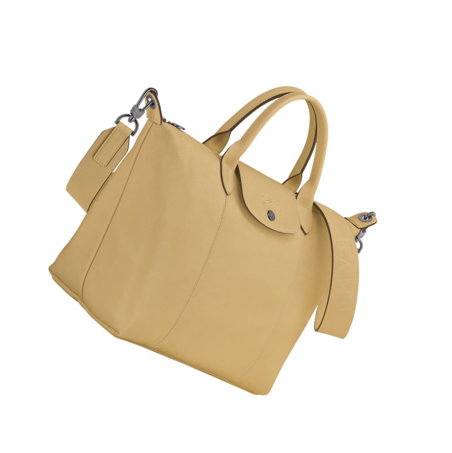 Longchamp Le Pliage Cuir M Handtasche Damen Beige | DE-NVG7106