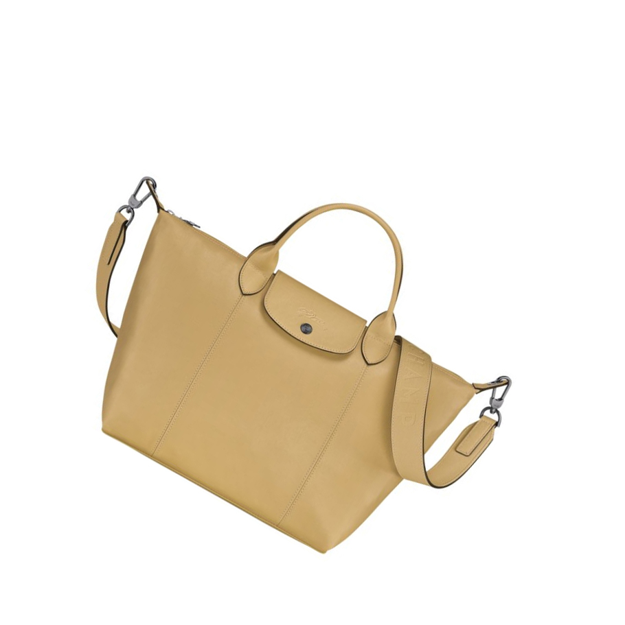 Longchamp Le Pliage Cuir M Handtasche Damen Beige | DE-NVG7106