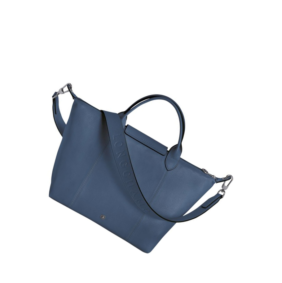 Longchamp Le Pliage Cuir M Handtasche Damen Blau | DE-PDL6514