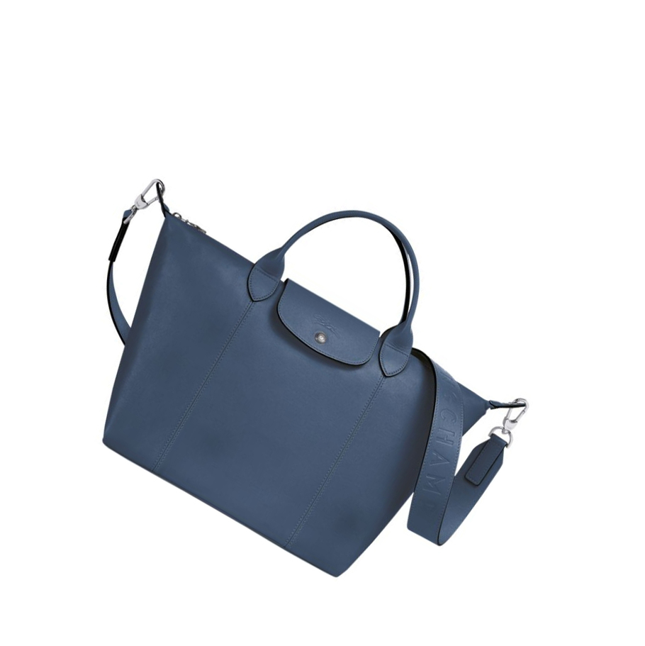 Longchamp Le Pliage Cuir M Handtasche Damen Blau | DE-PDL6514