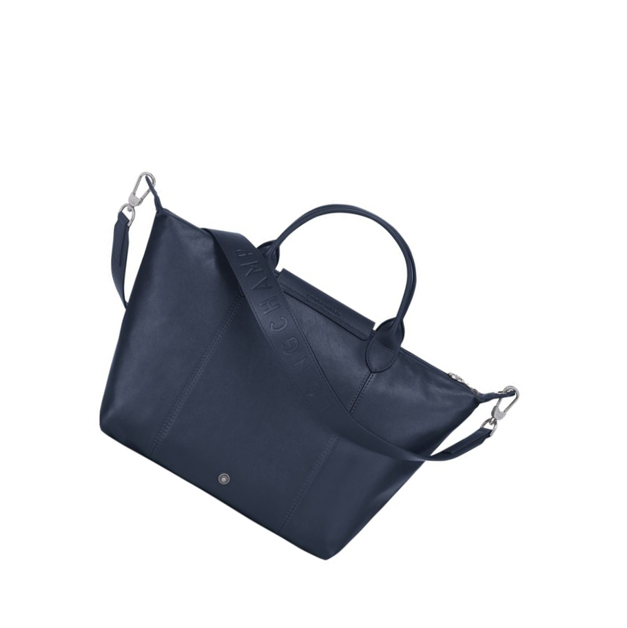 Longchamp Le Pliage Cuir M Handtasche Damen Navy | DE-UYH1572