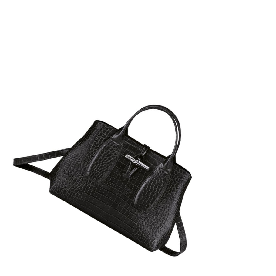 Longchamp Roseau M Handtasche Damen Schwarz | DE-ZFJ3128