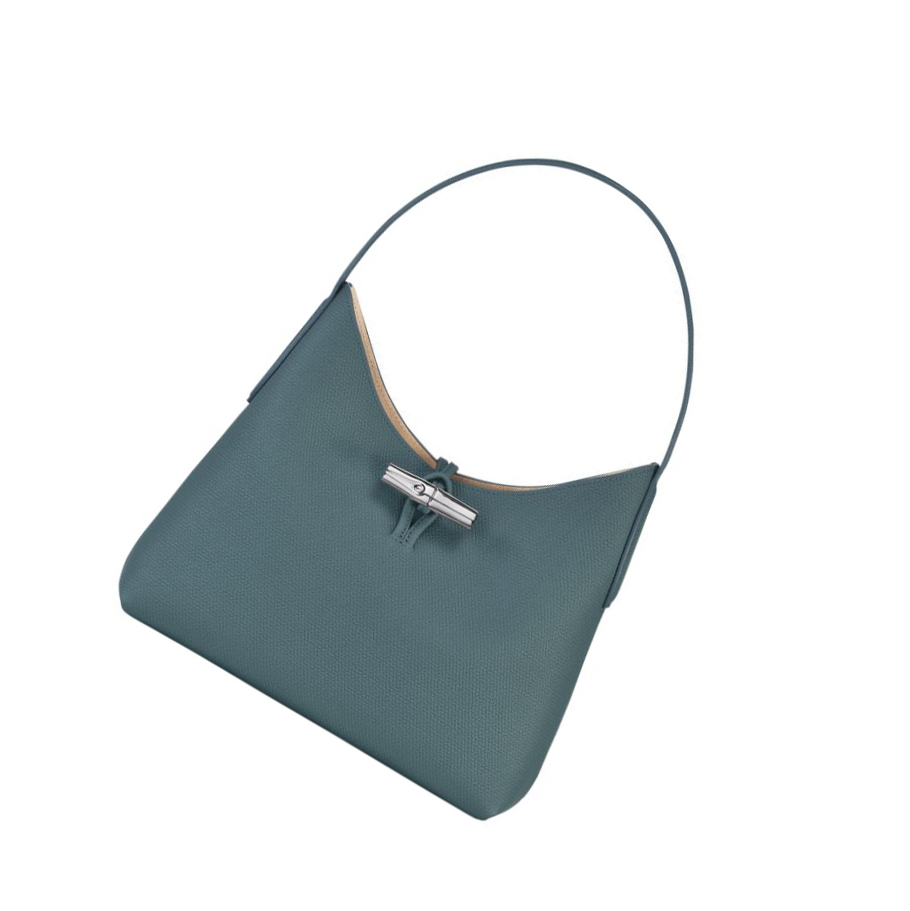 Longchamp Roseau M Schultertaschen Damen Blau | DE-HXQ9014