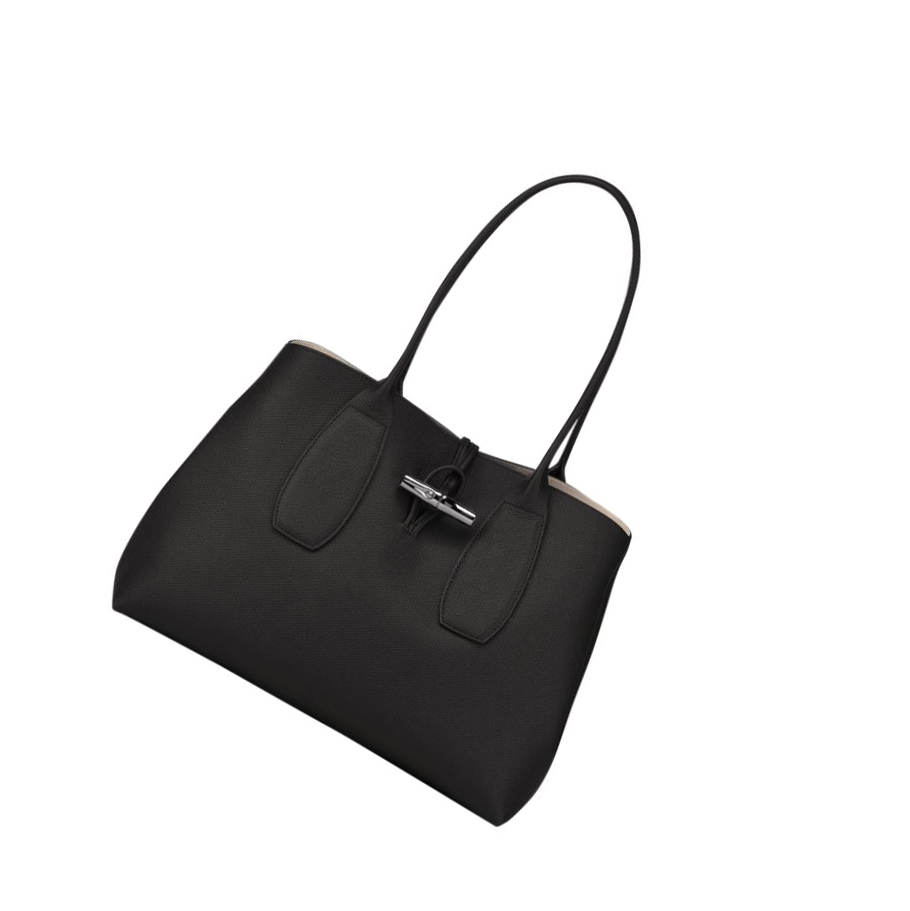 Longchamp Roseau Schultertaschen Damen Schwarz | DE-IEB1034